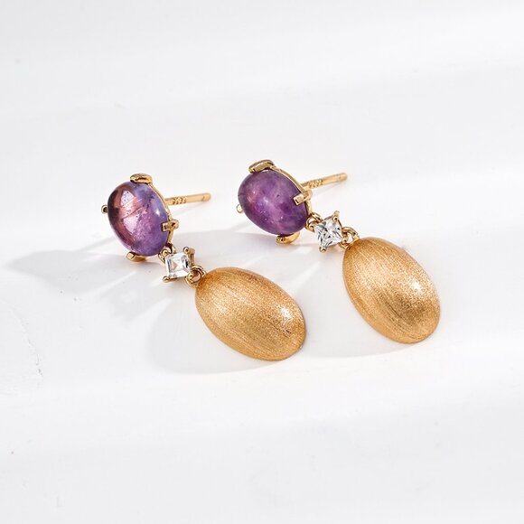 Vintage Gold S925 Amethyst & Textured Pod Dangles - Picture 3 of 5